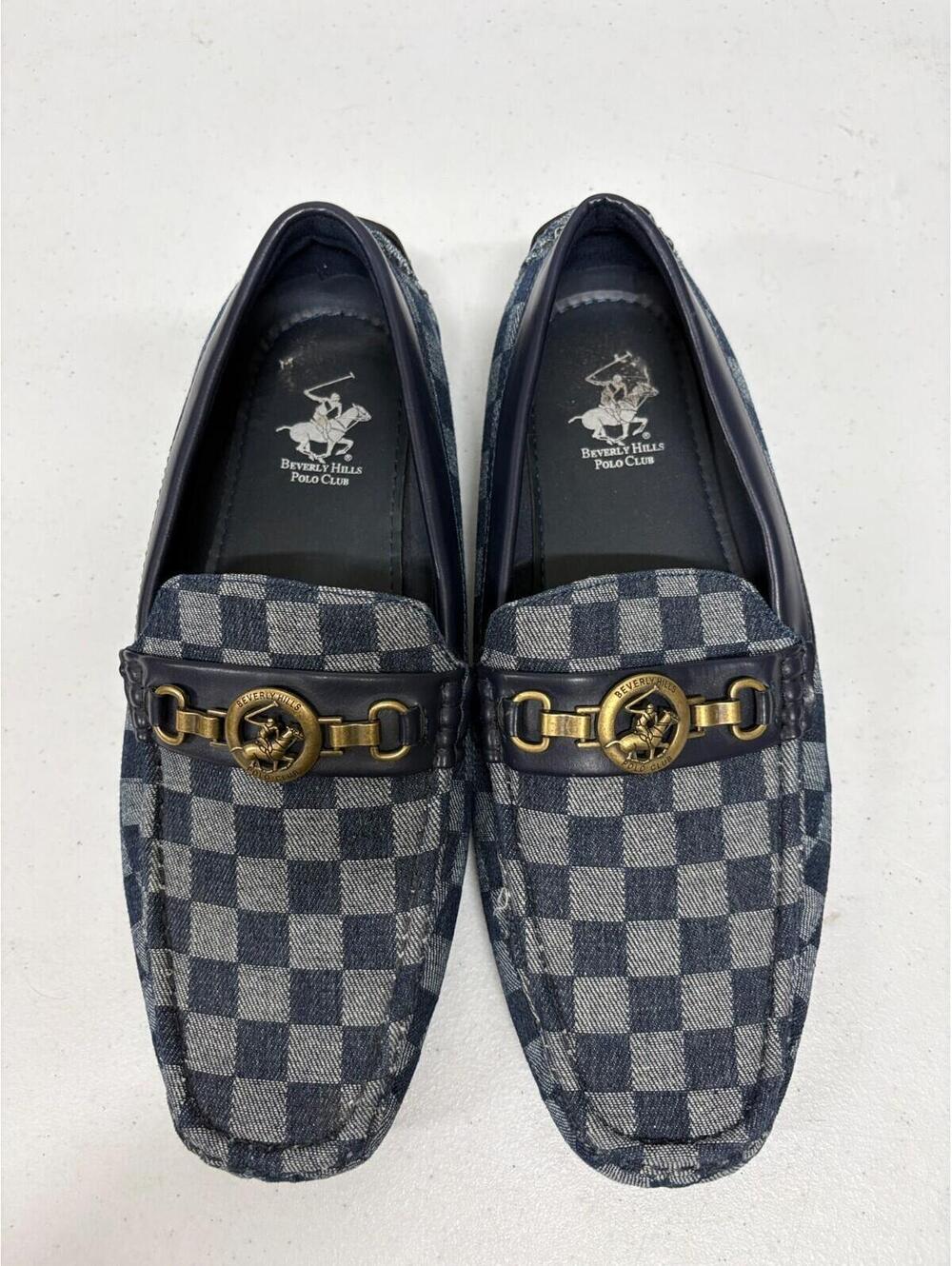 Beverly Hills Polo Club Loafers Mens 6.5 Blue Check Plaid Driving Moccasins